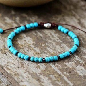 Natural 4mm Turquoise Stone Beaded Braided Bracelet